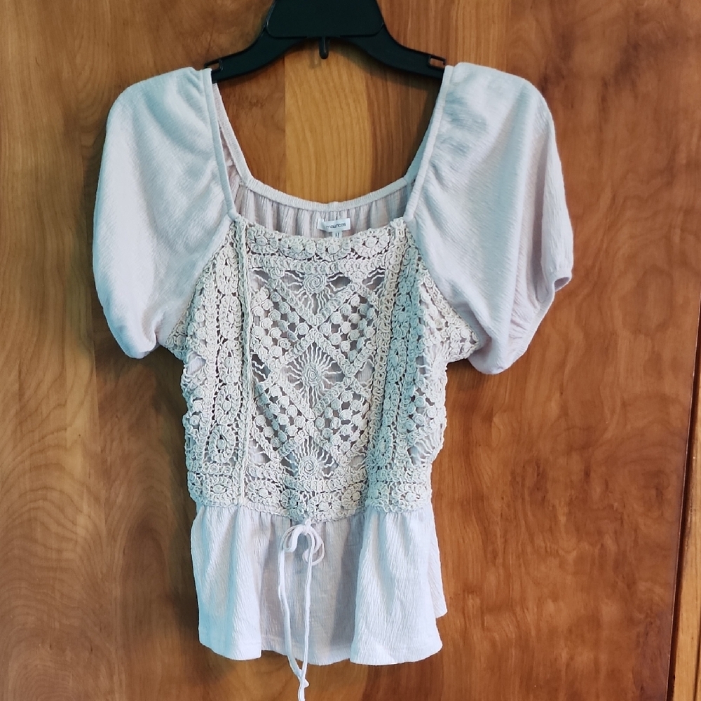 Maurices Light Tan Crochet Accent Blouse